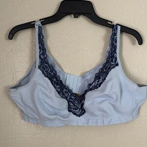 Catherine’s No-Wire Cotton Comfort Bra with Romantic Lace Size 50B Blue